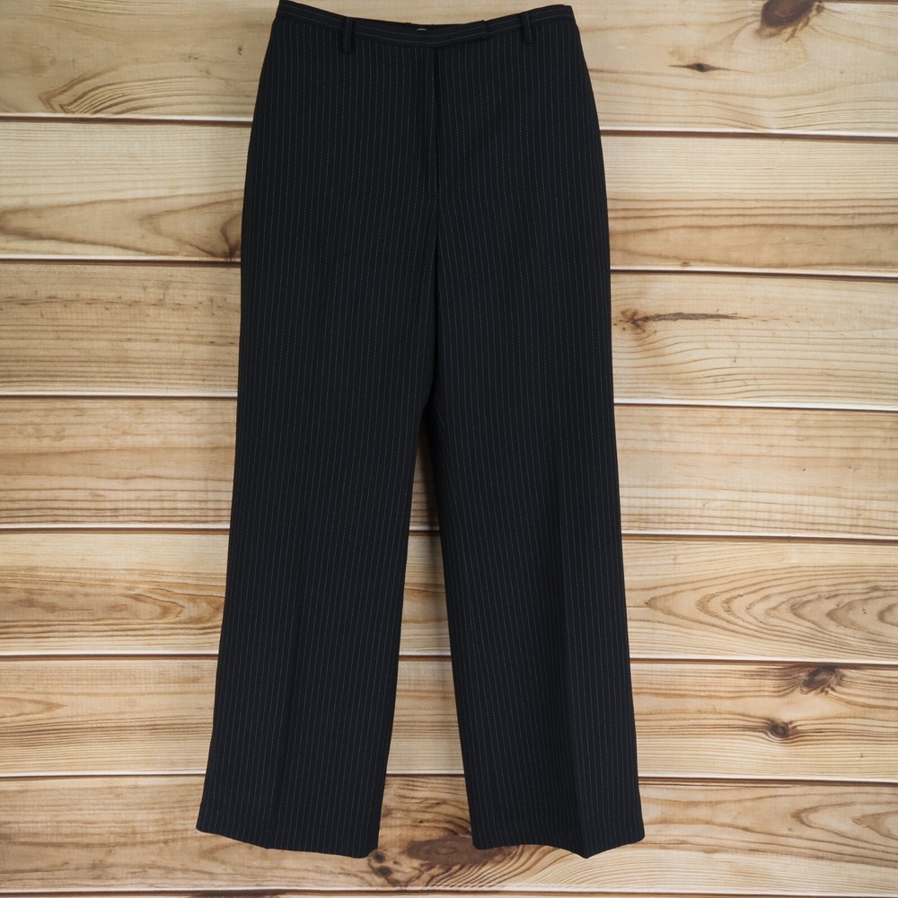 Liz Claiborne Suits Dress Pants Womens Sz 8P Black Striped Lined Mid Rise Career